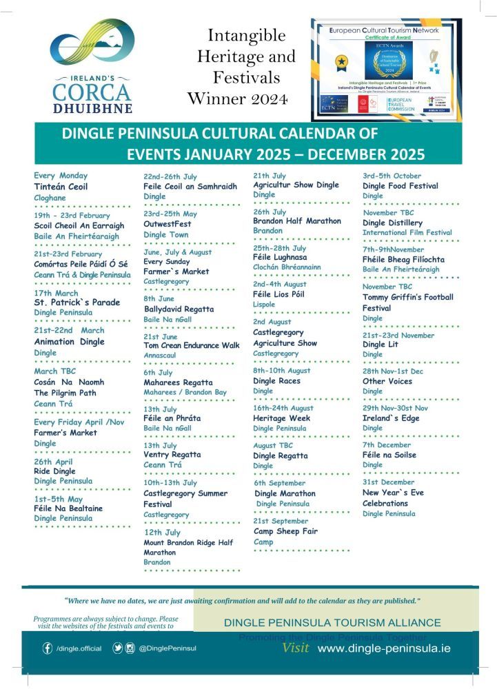 Calendar of events on Dingle Peninsula January - December 2023